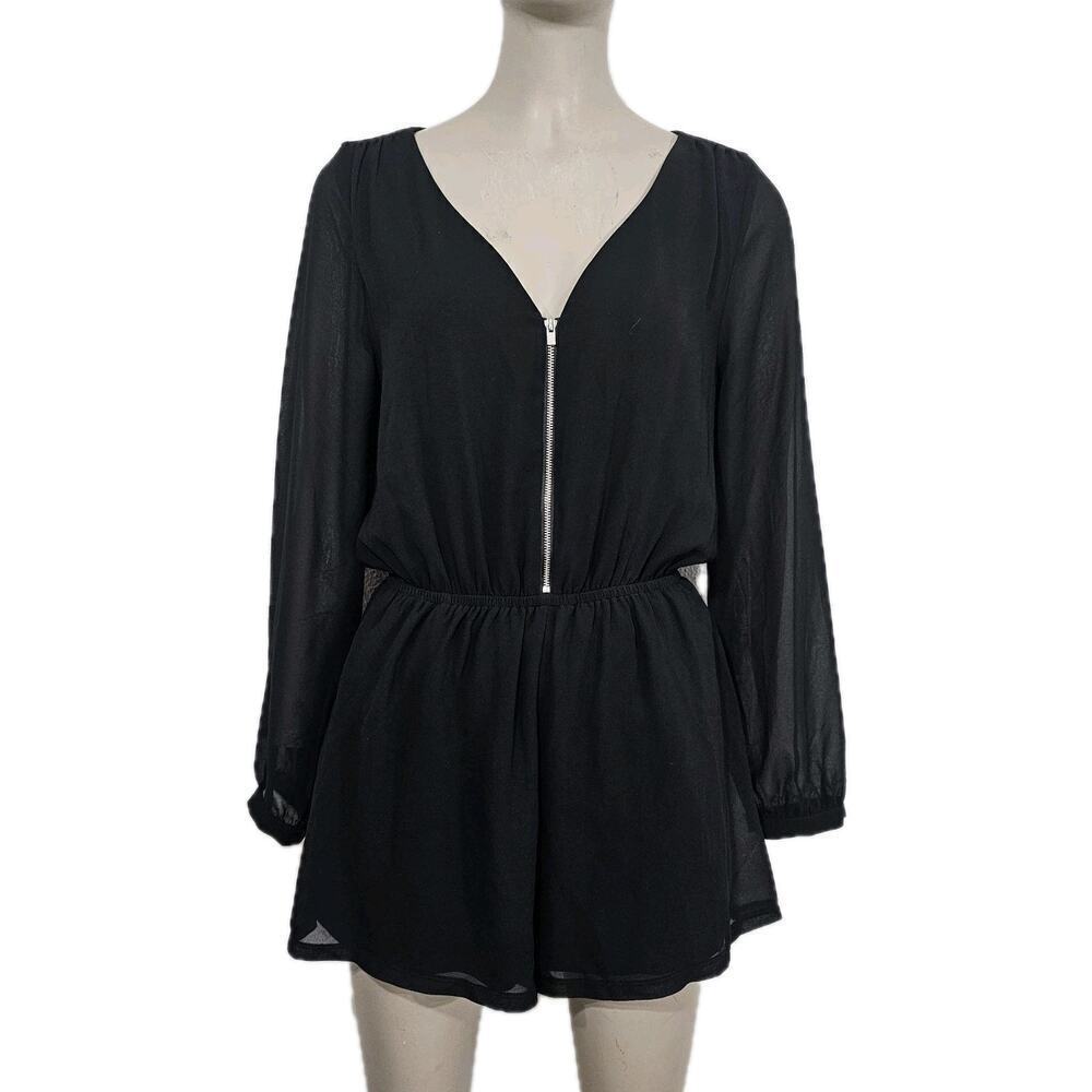Express Chiffon Short ROMPER Sheer Long Sleeves Black Size XS - Picture 5 of 13